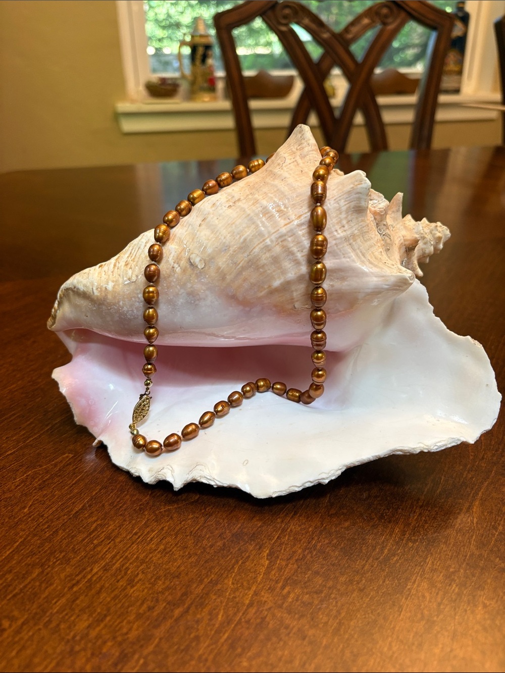 🆕 Vintage Hawaiian Shell Pearl Necklace w/ Bronze Pearlized Coating Early 2000s